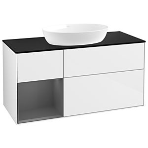 Villeroy und Boch Finion Waschtischunterschrank GA62GKGF 120cm, Abdeckplatte black matt, Emotion, Regale Anthracite matt lacquer, Glossy white lacquer