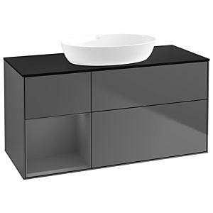 Villeroy et Boch Finion Villeroy et Boch GA62GKGK 120cm, plaque de recouvrement noire mate, Emotion, étagères laquées anthracite mat, anthracite mat
