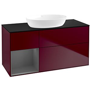 Villeroy et Boch Finion GA62GKHB 120cm, plaque de recouvrement noir mat, Emotion, étagères laqué anthracite mat, Peony Matt