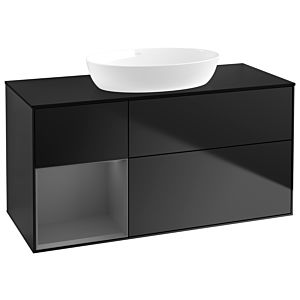 Villeroy und Boch Finion Waschtischunterschrank GA62GKPD 120cm, Abdeckplatte black matt, Emotion, Regale Anthracite matt lacquer, Black matt lacquer