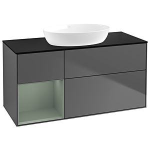 Villeroy und Boch Finion Waschtischunterschrank GA62GMGK 120cm, Abdeckplatte black matt, Emotion, Regale Olive matt lacquer, Anthracite matt