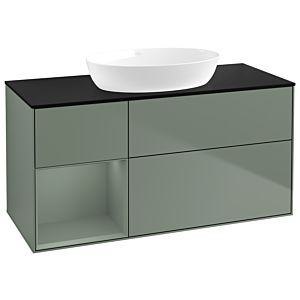 Villeroy et Boch Finion Villeroy et Boch GA62GMGM 120cm, plaque de recouvrement noir mat, Emotion, étagères laqué olive mat, Olive Matt Lacquer