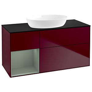 Villeroy et Boch Finion Villeroy et Boch GA62GMHB 120cm, plaque de recouvrement noir mat, Emotion, étagères laqué olive mat, Peony Matt