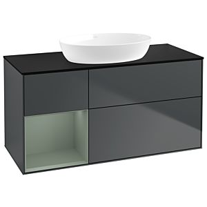 Villeroy und Boch Finion Waschtischunterschrank GA62GMHG 120cm, Abdeckplatte black matt, Emotion, Regale Olive matt lacquer, Midnight Blue Matt Lacquer