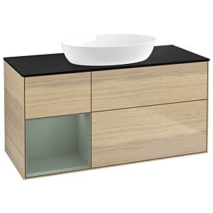 Villeroy et Boch Finion Villeroy et Boch GA62GMPC 120cm, plaque de recouvrement noir mat, Emotion, étagères laqué olive mat, Oak Veneer