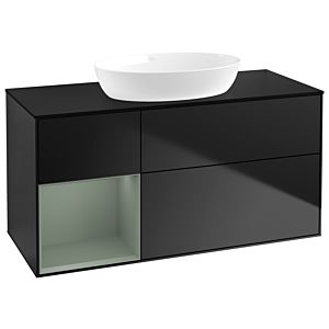 Villeroy et Boch Finion Villeroy et Boch GA62GMPD 120cm, plaque de recouvrement noir mat, Emotion, étagères laqué olive mat, laqué noir mat