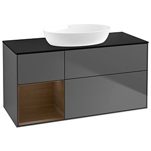 Villeroy und Boch Finion Waschtischunterschrank GA62GNGK 120cm, Abdeckplatte black matt, Emotion, Regale Walnut Veneer, Anthracite matt