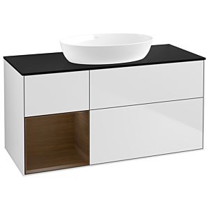 Villeroy and Boch Finion Villeroy and Boch Finion GA62GNMT 120cm, cover plate black matt, Emotion, shelves Walnut Veneer , white matt lacquer