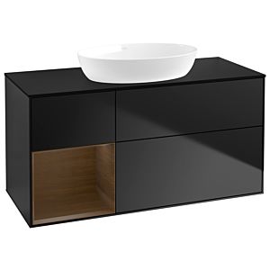 Villeroy und Boch Finion Waschtischunterschrank GA62GNPD 120cm, Abdeckplatte black matt, Emotion, Regale Walnut Veneer, Black matt lacquer