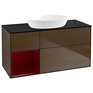 Villeroy et Boch Finion Villeroy et Boch GA62HBGN 120cm, plaque de recouvrement noire mate, Emotion, étagères en laque matte Peony , placage noyer