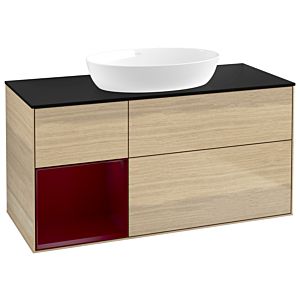 Villeroy et Boch Finion Villeroy et Boch GA62HBPC 120cm, plaque de recouvrement noire mate, Emotion, étagères en laque matte Peony , Oak Veneer