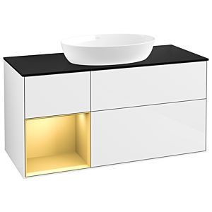 Villeroy et Boch Finion Villeroy et Boch GA62HFGF 120cm, plaque de recouvrement noir mat, Emotion, étagères laqué or mat, laqué blanc brillant