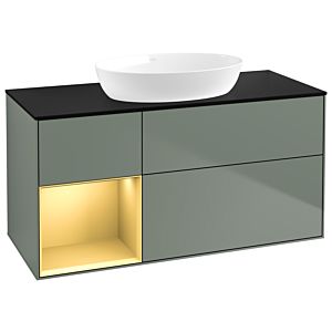 Villeroy et Boch Finion Villeroy et Boch GA62HFGM 120cm, plaque de recouvrement noir mat, Emotion, étagères laqué mat or, Olive Matt Lacquer