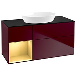 Villeroy und Boch Finion Waschtischunterschrank GA62HFHB 120cm, Abdeckplatte black matt, Emotion, Regale Gold matt lacquer, Peony Matt