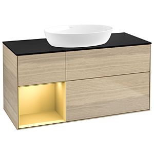 Villeroy et Boch Finion Villeroy et Boch GA62HFPC 120cm, plaque de recouvrement noir mat, Emotion, étagères laqué mat or, Oak Veneer