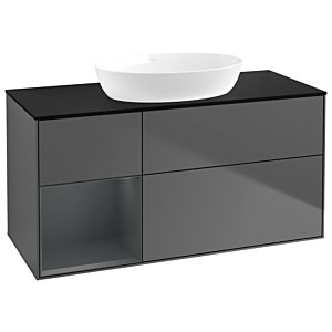 Villeroy et Boch Finion Villeroy et Boch GA62HGGK 120cm, plaque de recouvrement noir mat, Emotion, étagères laqué mat Midnight, anthracite mat