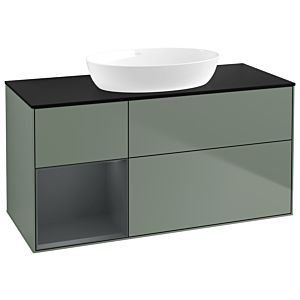 Villeroy et Boch Finion GA62HGGM 120cm, plaque de recouvrement noir mat, Emotion, étagères laqué mat Midnight, Olive Matt Lacquer