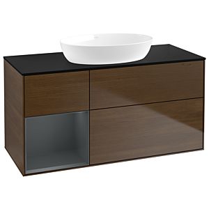 Villeroy et Boch Finion Villeroy et Boch GA62HGGN 120cm, plaque de finition noire mate, Emotion, étagères laqué mat Midnight, placage noyer