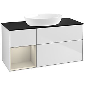 Villeroy und Boch Finion Waschtischunterschrank GA62HHMT 120cm, Abdeckplatte black matt, Emotion, Regale sand matt lacquer, White matt lacquer
