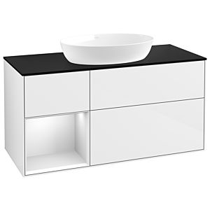 Villeroy und Boch Finion Waschtischunterschrank GA62MTGF 120cm, Abdeckplatte black matt, Emotion, Regale White matt lacquer, Glossy white lacquer