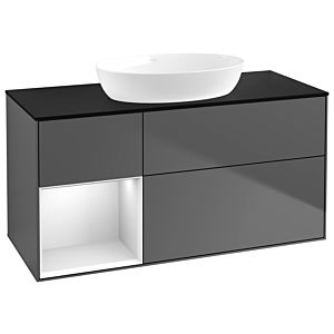 Villeroy und Boch Finion Waschtischunterschrank GA62MTGK 120cm, Abdeckplatte black matt, Emotion, Regale White matt lacquer, Anthracite matt
