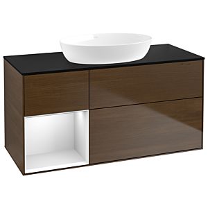 Villeroy and Boch Finion Villeroy and Boch Finion GA62MTGN 120cm, cover plate black matt, Emotion, shelves white matt lacquer, walnut veneer