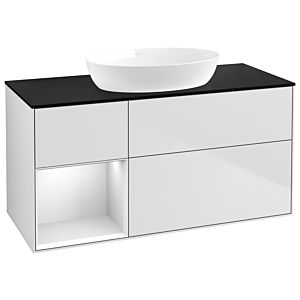 Villeroy und Boch Finion Waschtischunterschrank GA62MTMT 120cm, Abdeckplatte black matt, Emotion, Regale White matt lacquer, White matt lacquer