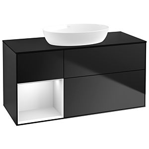 Villeroy und Boch Finion Waschtischunterschrank GA62MTPD 120cm, Abdeckplatte black matt, Emotion, Regale White matt lacquer, Black matt lacquer