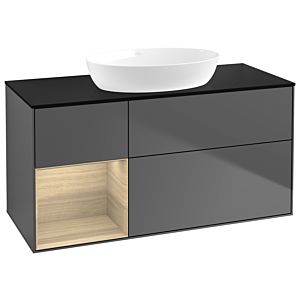 Villeroy et Boch Finion GA62PCGK 120cm, plaque de recouvrement noire mate, Emotion, étagères Oak Veneer , anthracite mat