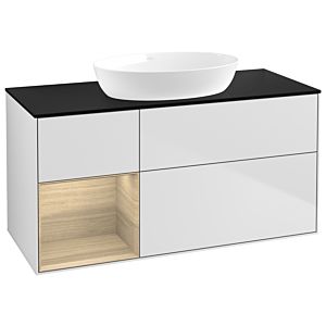 Villeroy und Boch Finion Waschtischunterschrank GA62PCMT 120cm, Abdeckplatte black matt, Emotion, Regale Oak Veneer, White matt lacquer