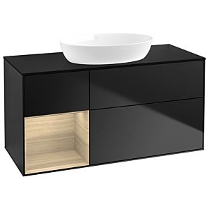 Villeroy et Boch Finion GA62PCPD 120cm, plaque de recouvrement noir mat, Emotion, étagères Oak Veneer , laqué noir mat