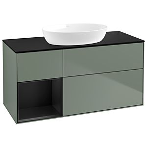 Villeroy et Boch Finion GA62PDGM 120cm, plaque de recouvrement noire mate, Emotion, étagères Olive Matt Lacquer noir mat, Olive Matt Lacquer