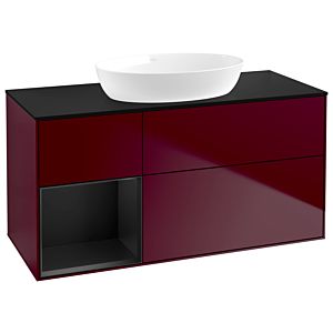 Villeroy et Boch Finion GA62PDHB 120cm, plaque de recouvrement noire mate, Emotion, étagères Peony Matt noir mat, Peony Matt