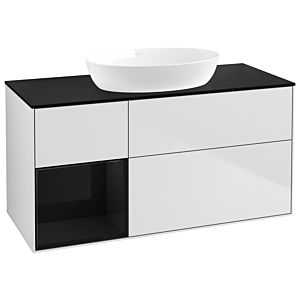 Villeroy und Boch Finion Waschtischunterschrank GA62PHMT 120cm, Abdeckplatte black matt, Emotion, Regale Glossy black lacquer, White matt lacquer