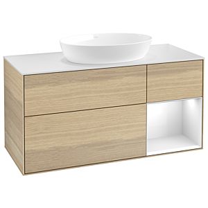 Villeroy et Boch Finion Villeroy et Boch GA71GFPC 120cm, plaque de recouvrement blanc mat, Emotion, étagères Laque blanche brillante, Oak Veneer