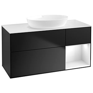 Villeroy und Boch Finion Waschtischunterschrank GA71GFPD 120cm, Abdeckplatte white matt, Emotion, Regale Glossy white lacquer, Black matt lacquer