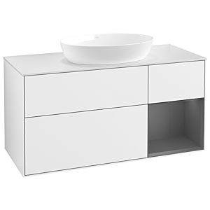 Villeroy und Boch Finion Waschtischunterschrank GA71GKGF 120cm, Abdeckplatte white matt, Emotion, Regale Anthracite matt lacquer, Glossy white lacquer