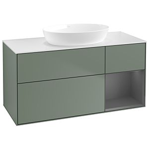 Villeroy et Boch Finion Villeroy et Boch GA71GKGM 120cm, plaque de recouvrement blanc mat, Emotion, étagères anthracite laqué mat, Olive Matt Lacquer