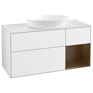 Villeroy et Boch Finion GA71GNGF 120cm, plaque de recouvrement blanc mat, emotion, étagères Walnut Veneer , laqué blanc brillant