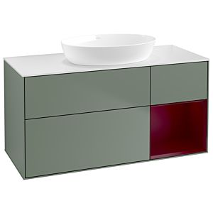 Villeroy et Boch Finion Villeroy et Boch GA71HBGM 120cm, plaque de recouvrement blanc mat, Emotion, étagères Peony laqué mat, Olive Matt Lacquer