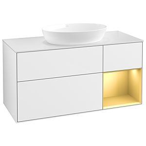 Villeroy und Boch Finion Waschtischunterschrank GA71HFGF 120cm, Abdeckplatte white matt, Emotion, Regale Gold matt lacquer, Glossy white lacquer
