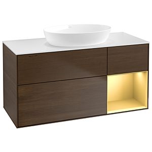 Villeroy and Boch Finion Villeroy and Boch Finion GA71HFGN 120cm, cover plate white matt, Emotion, shelves gold matt lacquer, walnut veneer