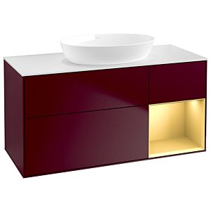 Villeroy et Boch Finion Villeroy et Boch GA71HFHB 120cm, plaque de recouvrement blanc mat, Emotion, étagères laqué mat or, Peony Matt