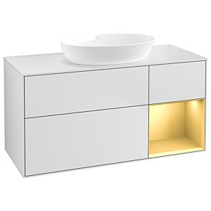 Villeroy und Boch Finion Waschtischunterschrank GA71HFMT 120cm, Abdeckplatte white matt, Emotion, Regale Gold matt lacquer, White matt lacquer