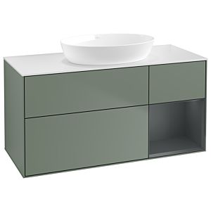 Villeroy et Boch Finion Villeroy et Boch GA71HGGM 120cm, plaque de recouvrement blanc mat, Emotion, étagères laqué mat Midnight, Olive Matt Lacquer