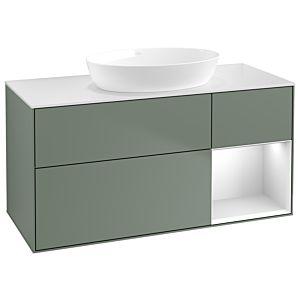 Villeroy et Boch Finion Villeroy et Boch GA71MTGM 120cm, plaque de recouvrement blanc mat, Emotion, étagères laqué blanc mat, Olive Matt Lacquer