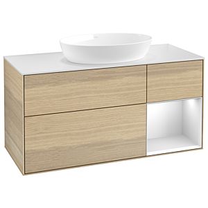 Villeroy et Boch Finion Villeroy et Boch GA71MTPC 120cm, plaque de recouvrement blanc mat, Emotion, étagères laqué blanc mat, Oak Veneer