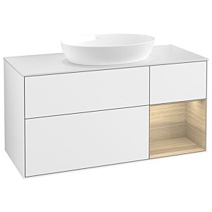 Villeroy et Boch Finion GA71PCGF 120cm, plaque de recouvrement blanc mat, emotion, étagères Oak Veneer , laqué blanc brillant