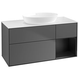 Villeroy et Boch Finion Villeroy et Boch GA71PDGK 120cm, plaque de recouvrement blanc mat, Emotion, étagères laqué noir mat, anthracite mat