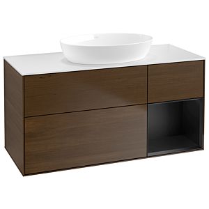 Villeroy et Boch Finion Villeroy et Boch GA71PDGN 120cm, plaque de recouvrement blanc mat, Emotion, étagères laqué noir mat, placage noyer
